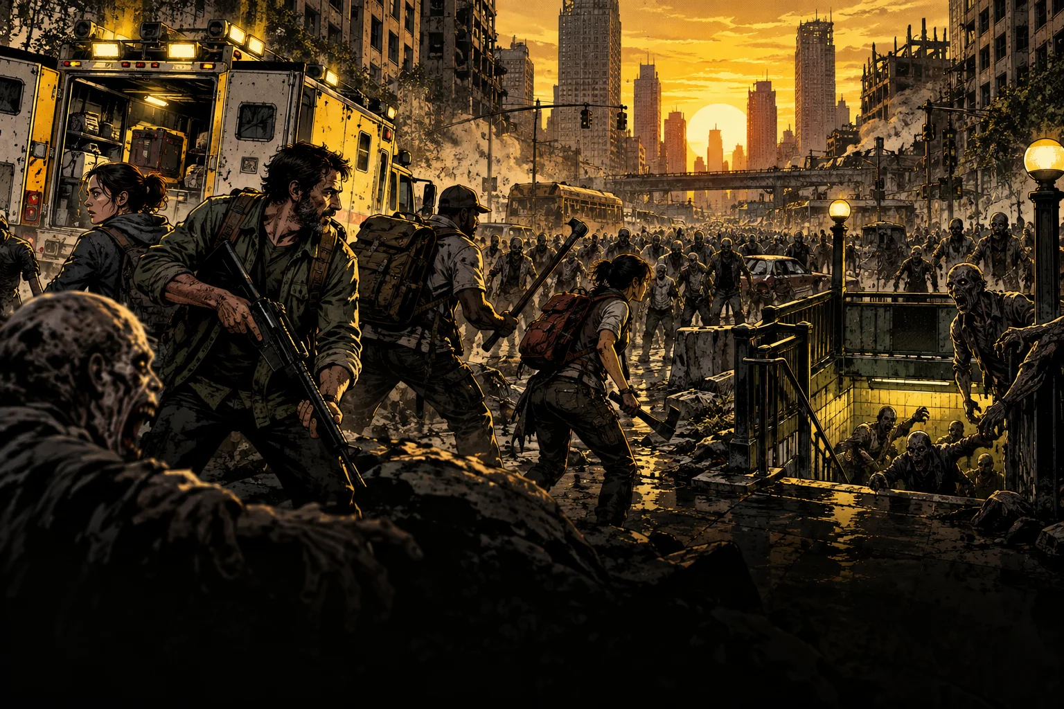 Survivors cross a city overrun during the Second Edition outbreak